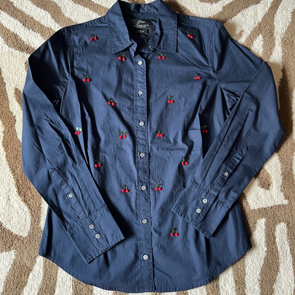 J. Crew Perfect Shirt with Embellished Cherries 6 - Picture 3 of 9